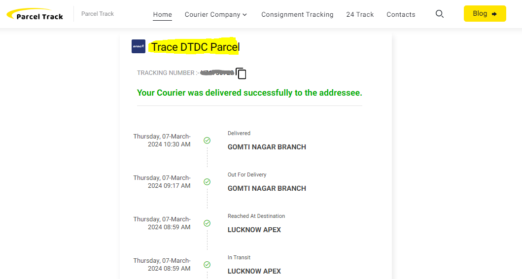 dtdc courier tracking with tracking number